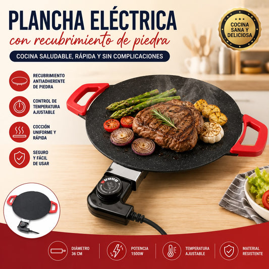 Plancha eléctrica antiadherente StoneGrill 36 con recubrimiento tipo piedra
